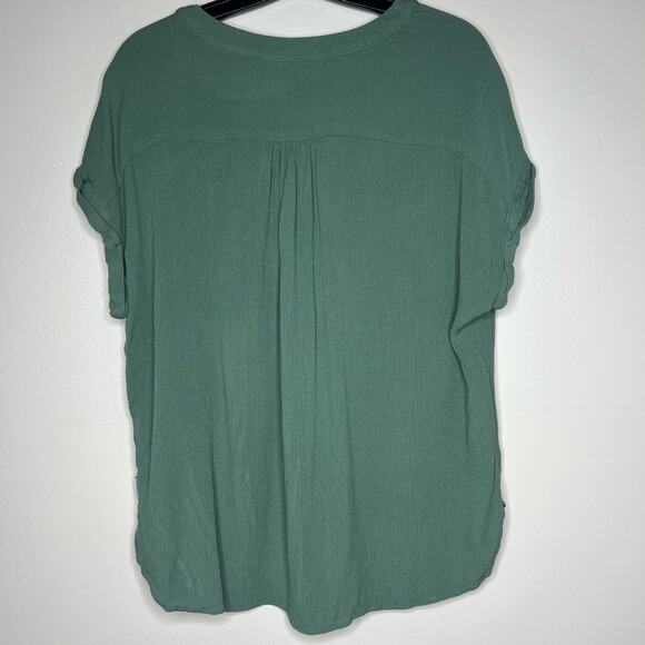 Orivs Womens Sage Green Button Front Short Cap Sleeve Blouse Sz L V-Neck Flowy - Picture 5 of 9
